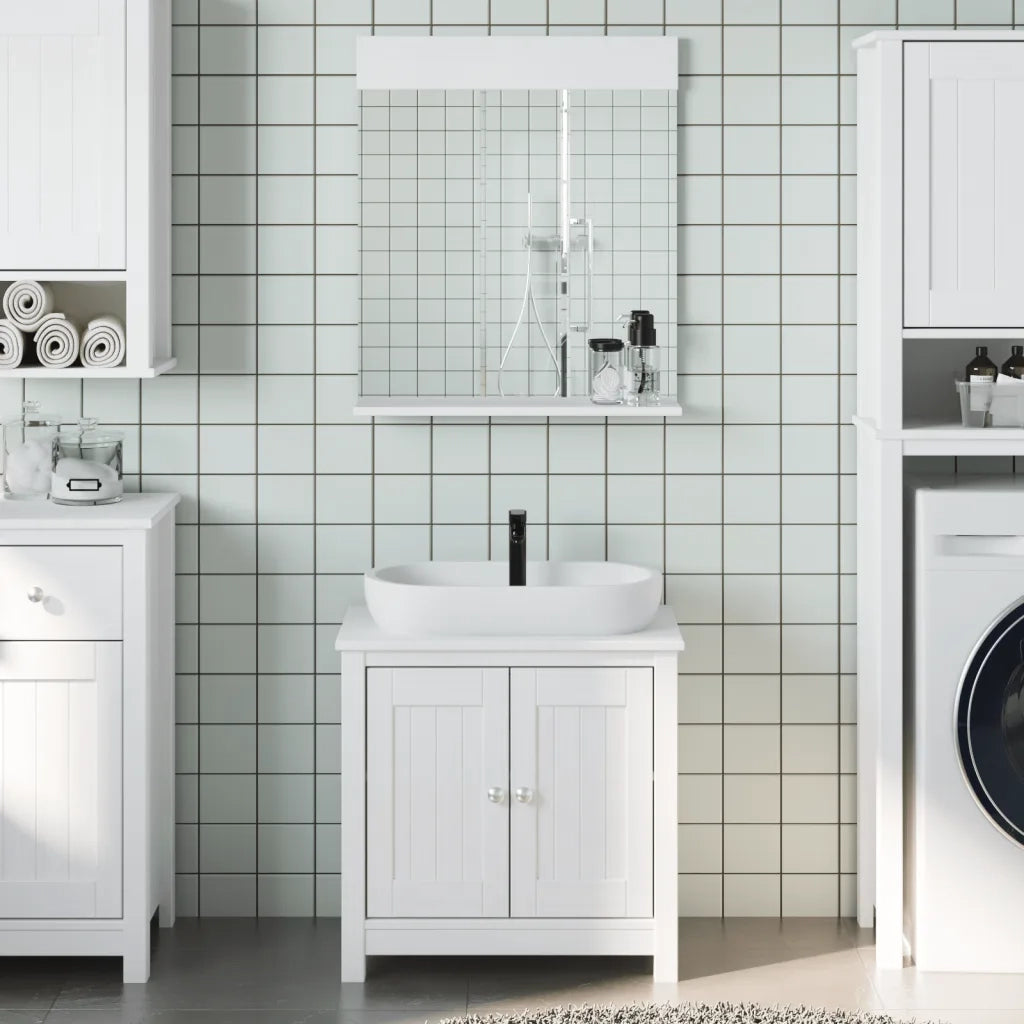 Set Mobili da Bagno 2 pz BERG Bianco in Legno Massello di Pino