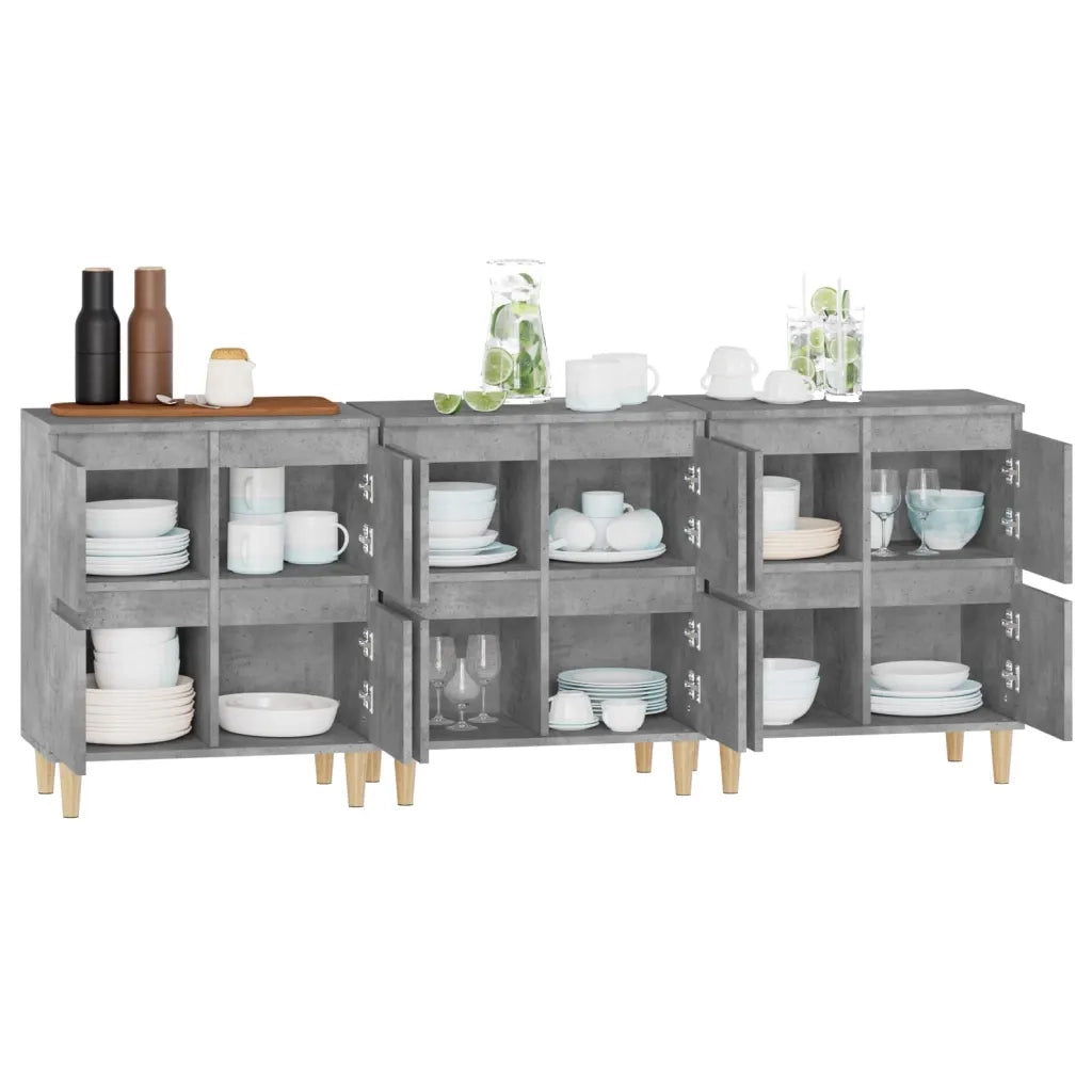 Credenze 3pz | Madia | Buffet da pranzo | Armadio da pranzo Grigio Cemento 60x35x70 cm in Legno Multistrato