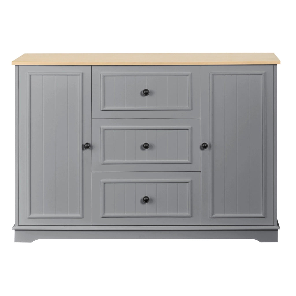 Credenza con 3 cassetti e 2 ante; ripiani regolabili - per cucina - in MDF - grigio