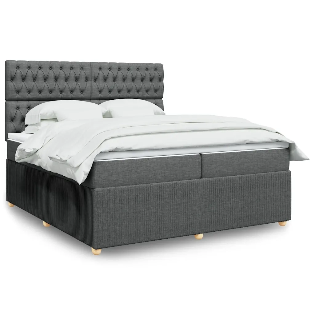 Giroletto a Molle con Materasso Grigio Scuro 200x200 cm Tessuto