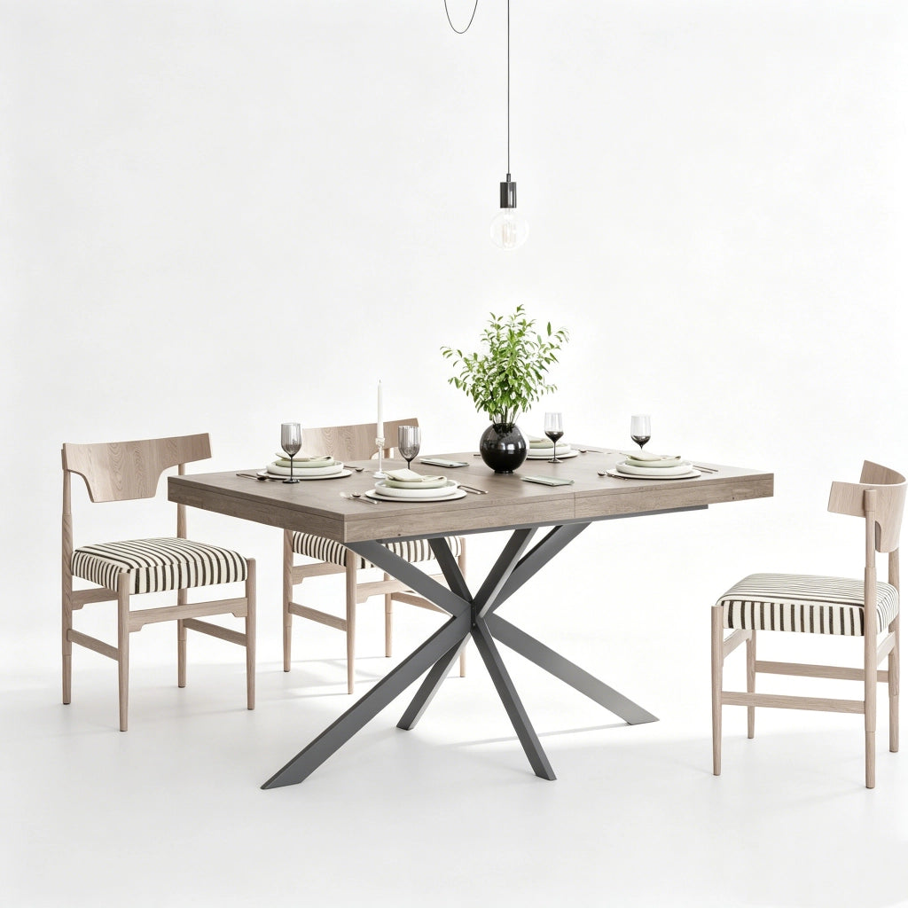 Tavolo da pranzo allungabile per 4-6 persone con vano contenitore nascosto stile industriale in MDF e metallo grigio