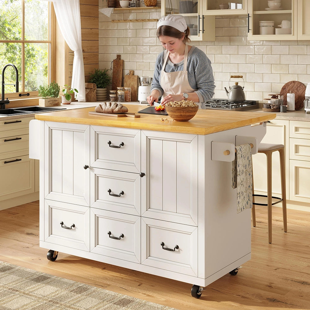 Isola cucina 5 cassetti - Xylo - 120x73x93cm ruote regolabile