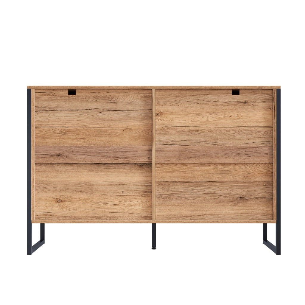 Cassettiera con 6 Cassetti e Struttura in Metallo; Frontali Testurizzati; Stile Moderno; per Soggiorno; in Truciolare; Nero Naturale; 120??40??80 cm