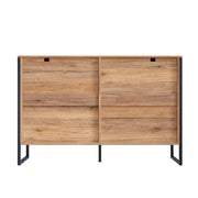 Cassettiera con 6 Cassetti e Struttura in Metallo; Frontali Testurizzati; Stile Moderno; per Soggiorno; in Truciolare; Nero Naturale; 120??40??80 cm