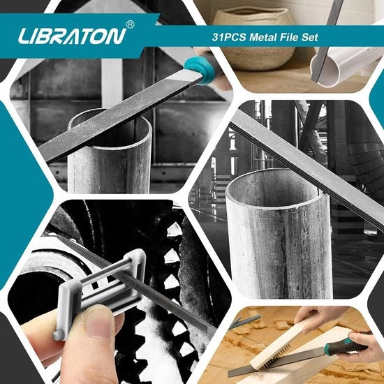 Set di viti a metallo - 31 pezzi - Viti a punta - Viti a righello - Carta abrasiva - Pennello a setole metalliche - Per la lavorazione del legno e del metallo Raspa