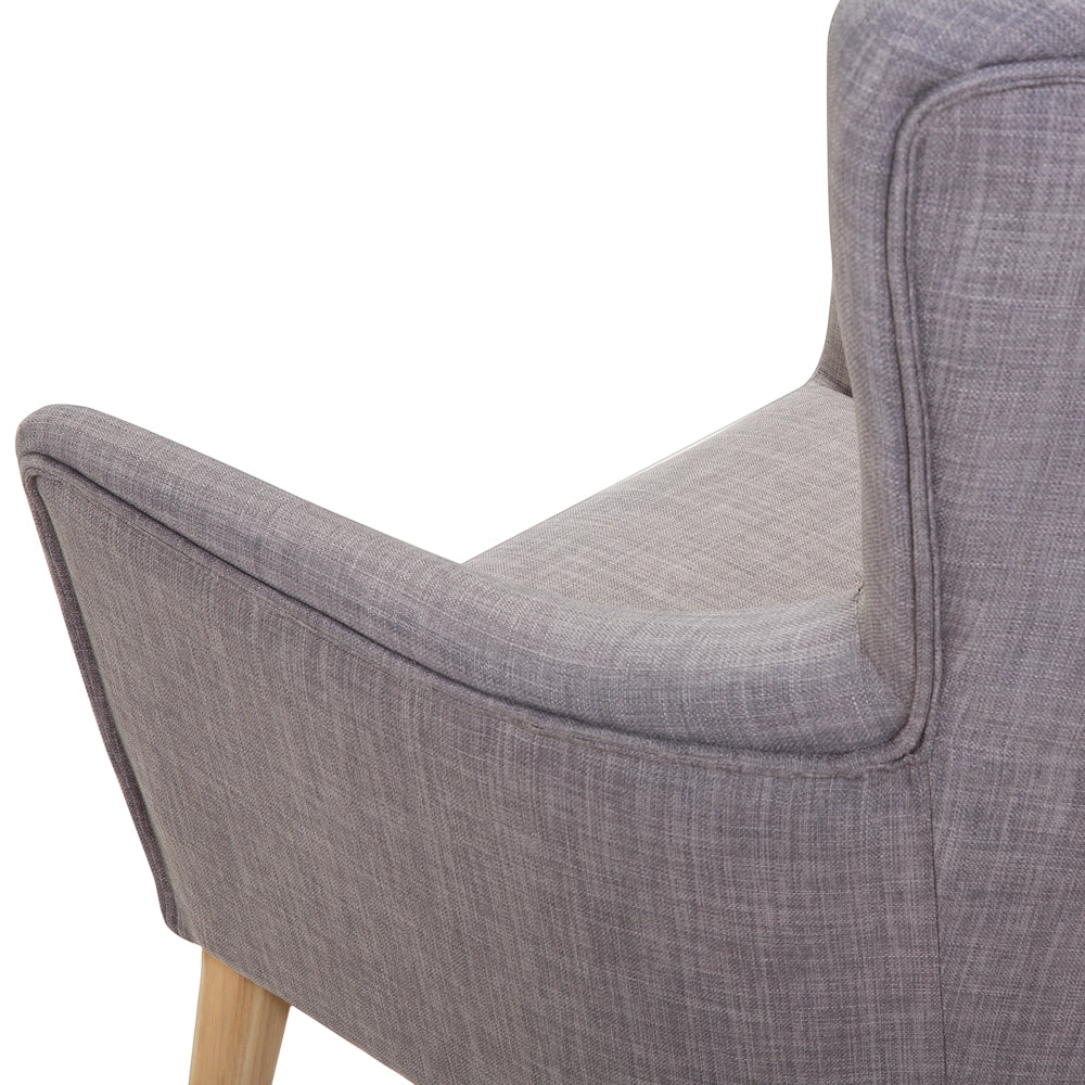 Poltrona Rivestimento In Tessuto Grigio Con Bottoni Gambe In Legno Stile Retrò