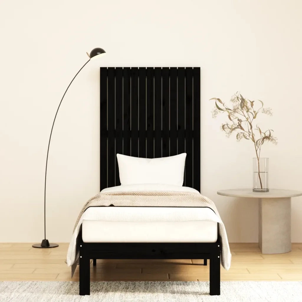 Testiera | Testata da Parete Nera 82,5x3x110 cm in Legno Massello di Pino