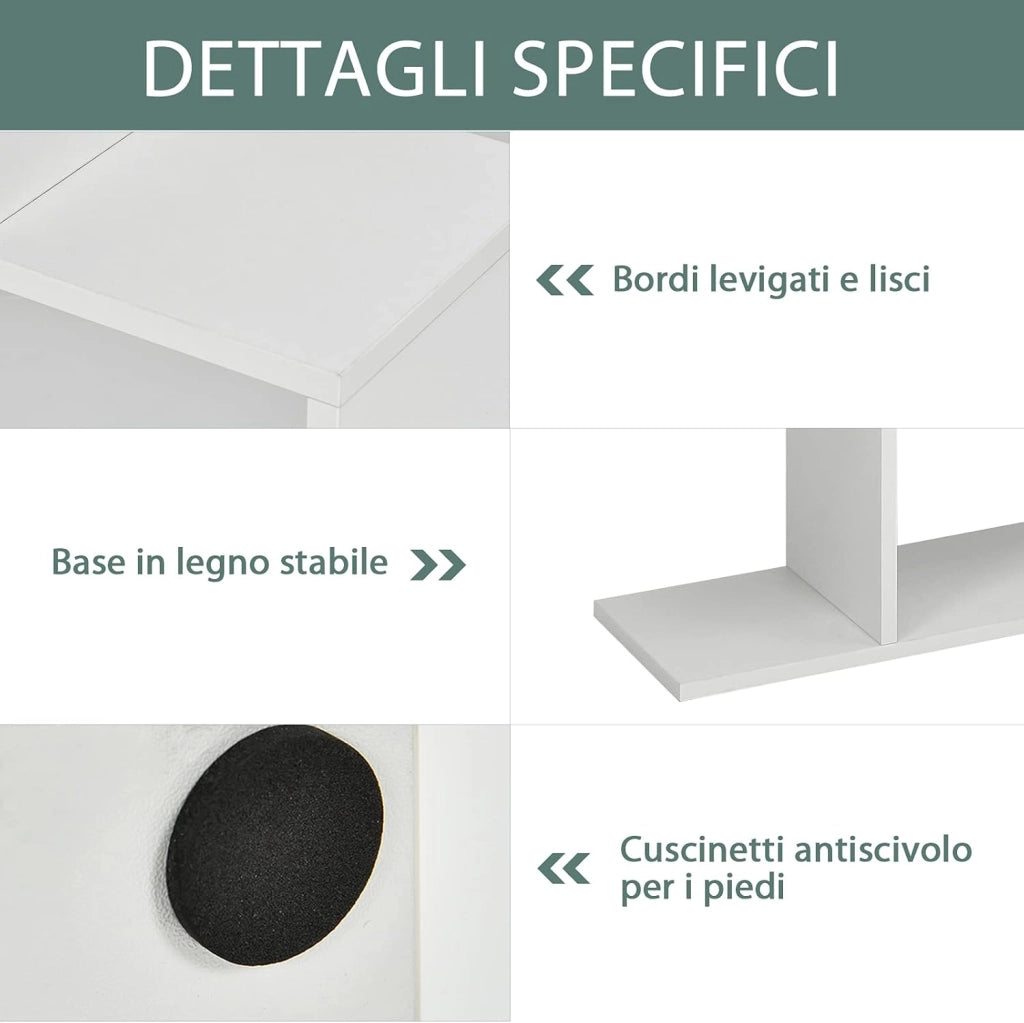 Libreria in Legno Scaffale Multifunzionale a 6 Ripiani per Piante e Libri per Ufficio Casa Ripiano a Forma di S, 80 x 23 x 192 cm (Bianco)