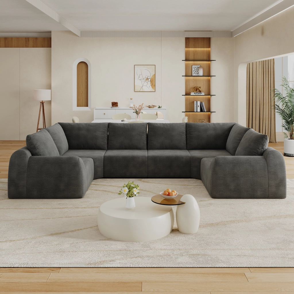 Divano a U senza struttura rigida - in tessuto chenille - grigio scuro
