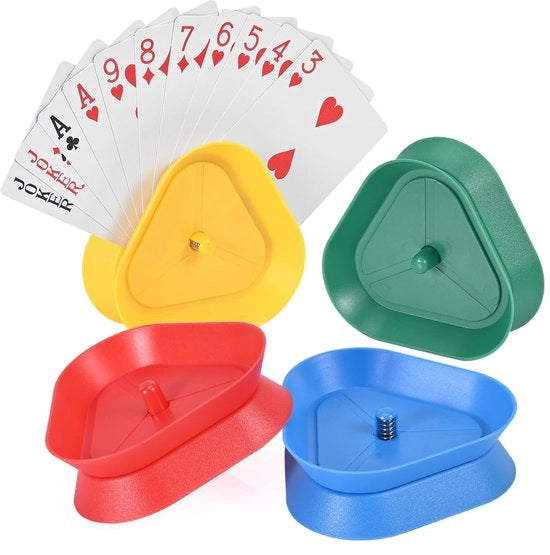 Pacchetto da 4 pezzi di supporto per carte da gioco per bambini, supporto per carte da gioco, supporto per carte da gioco a forma di triangolo, supporto per carte da gioco, gioco di carte per bambini, supporto per carte da gioco senza mani