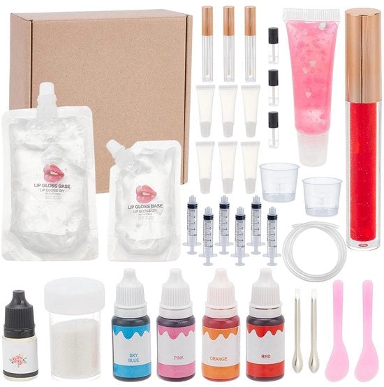 Kit per creare gloss labbra - 33 pezzi - base idratante per gloss labbra - tubi/pigmenti - set per principianti - regalo per ragazze