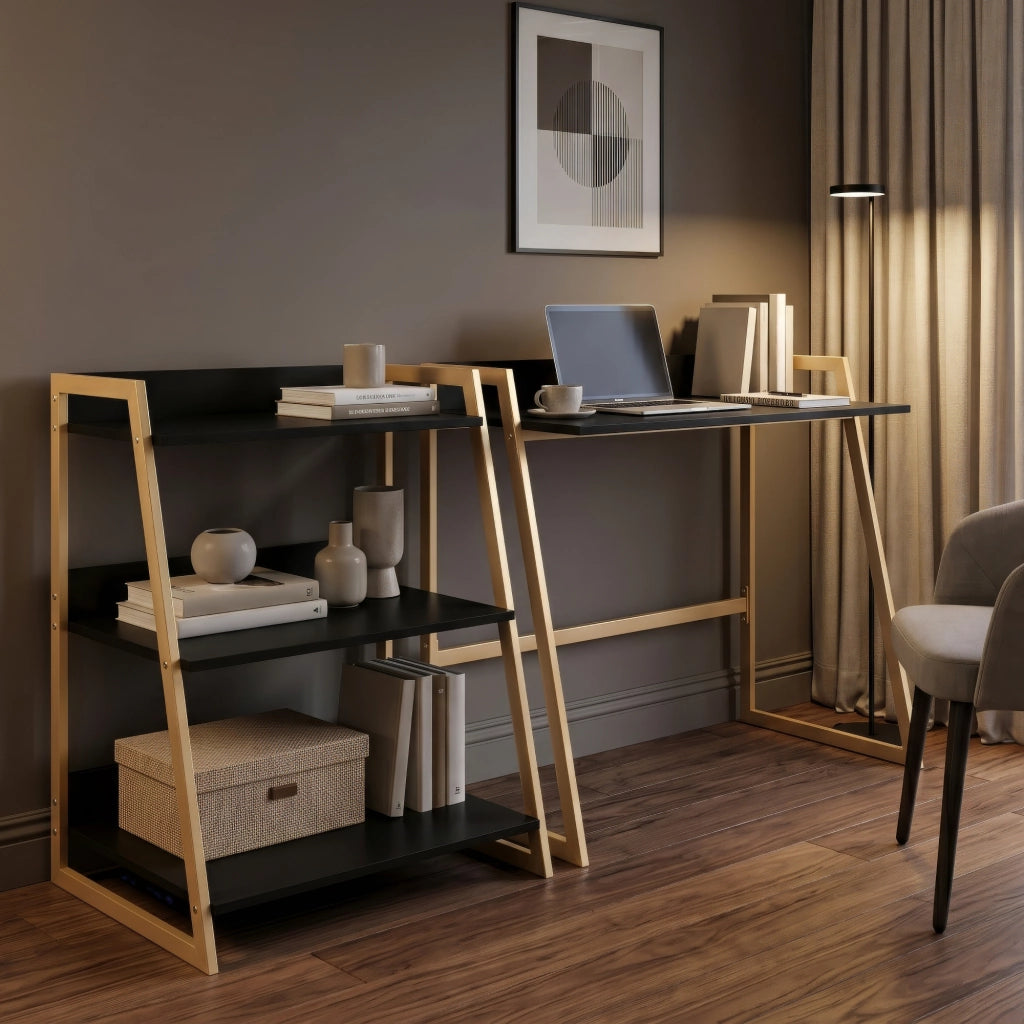 Scaffale da Terra Kuomi a 3 Ripiani con Telaio in Acciaio 84 x 53 x 47 cm - Beige/Grigio Scuro [en.casa]