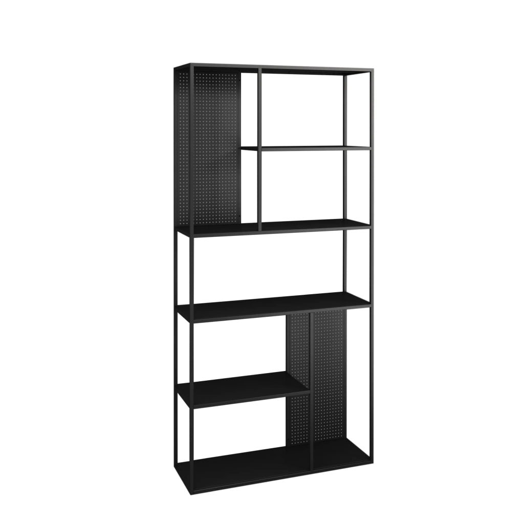 Mobile contenitore indipendente dal design senza tempo Vehmaa per soggiorno o camera da letto con pannelli decorativi in ​​acciaio 188 x 90 x 30 cm nero 03_0011158