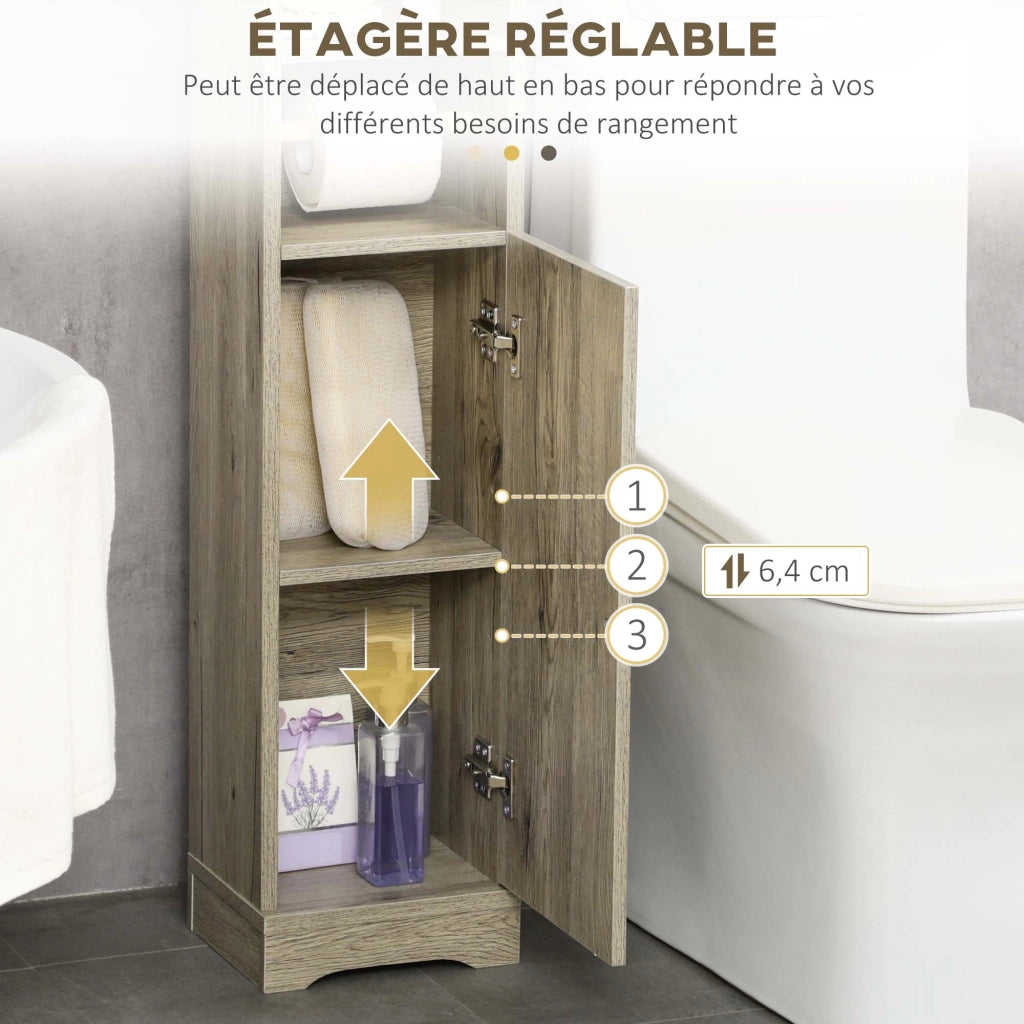 Mobiletto da bagno con ripiano, 2 scomparti e ante ¨C zephmum ¨C grigio 23x18x100 cm