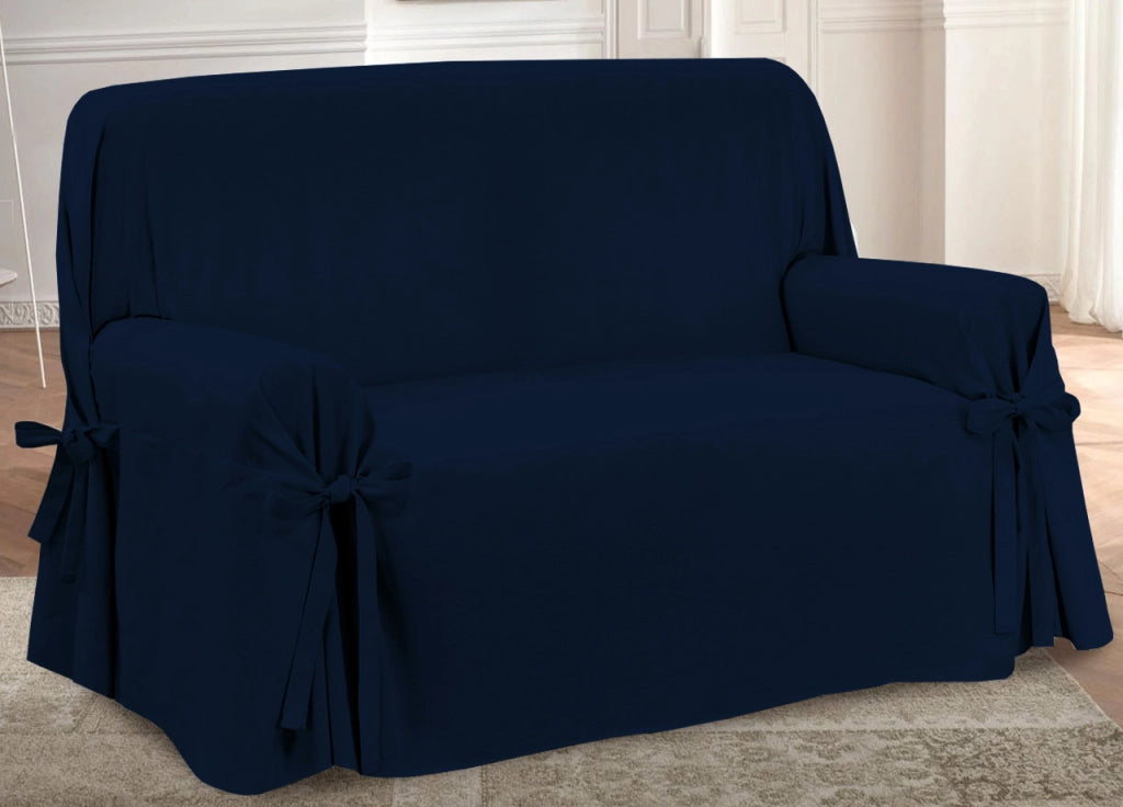 Copridivano Fodera Telo Protezione Divano Con Laccetti Fiocco Disegno Prezioso Blu - 3 Posti - Blu