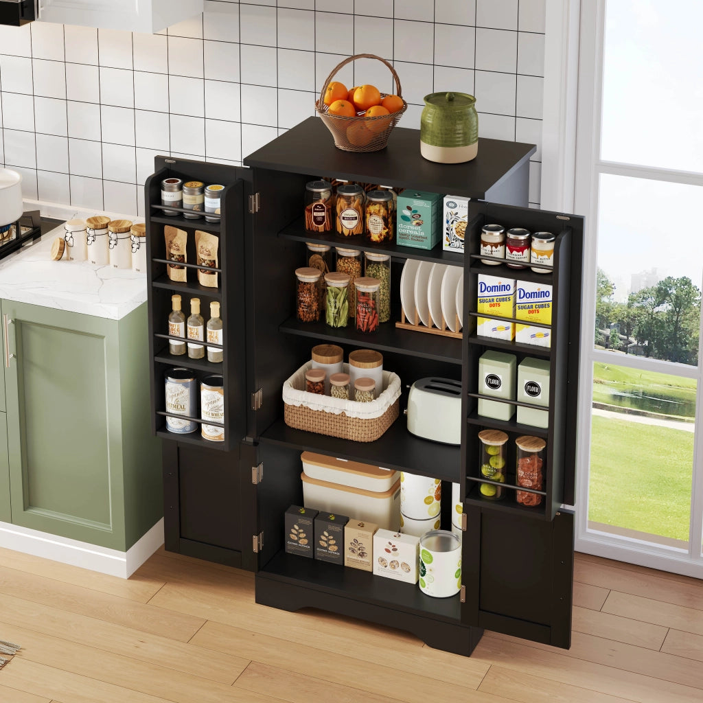 Credenza alta moderna 120x60x40 cm in MDF, 4 ante, con luce LED a sensore, nero