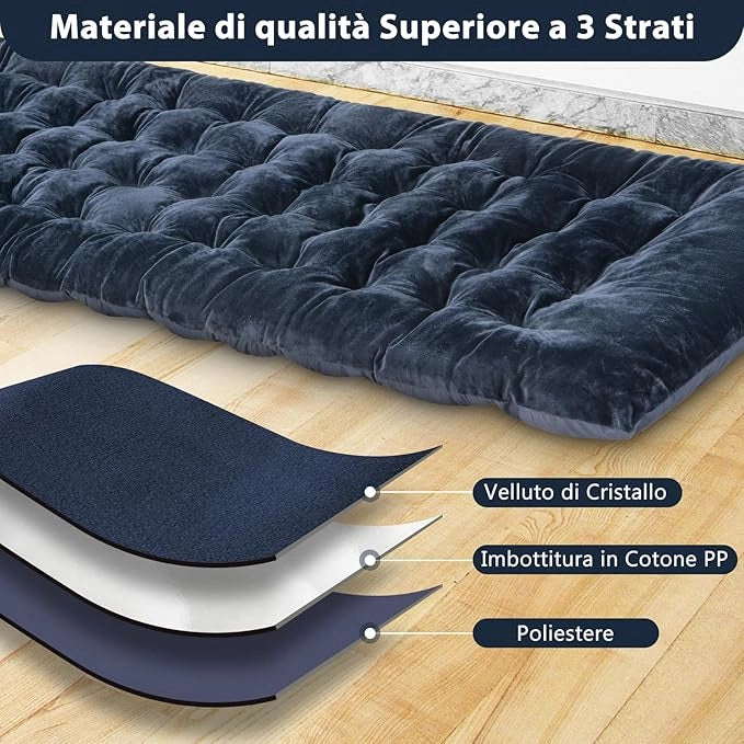 Cuscino per Sdraio, Cuscino Spesso da 190 x 70 x 7 cm con 4 Cinghie di Fissaggio, Tasca per Fissare al Letto, per Lettino da Campeggio, Vacanze in Campeggio (blu)