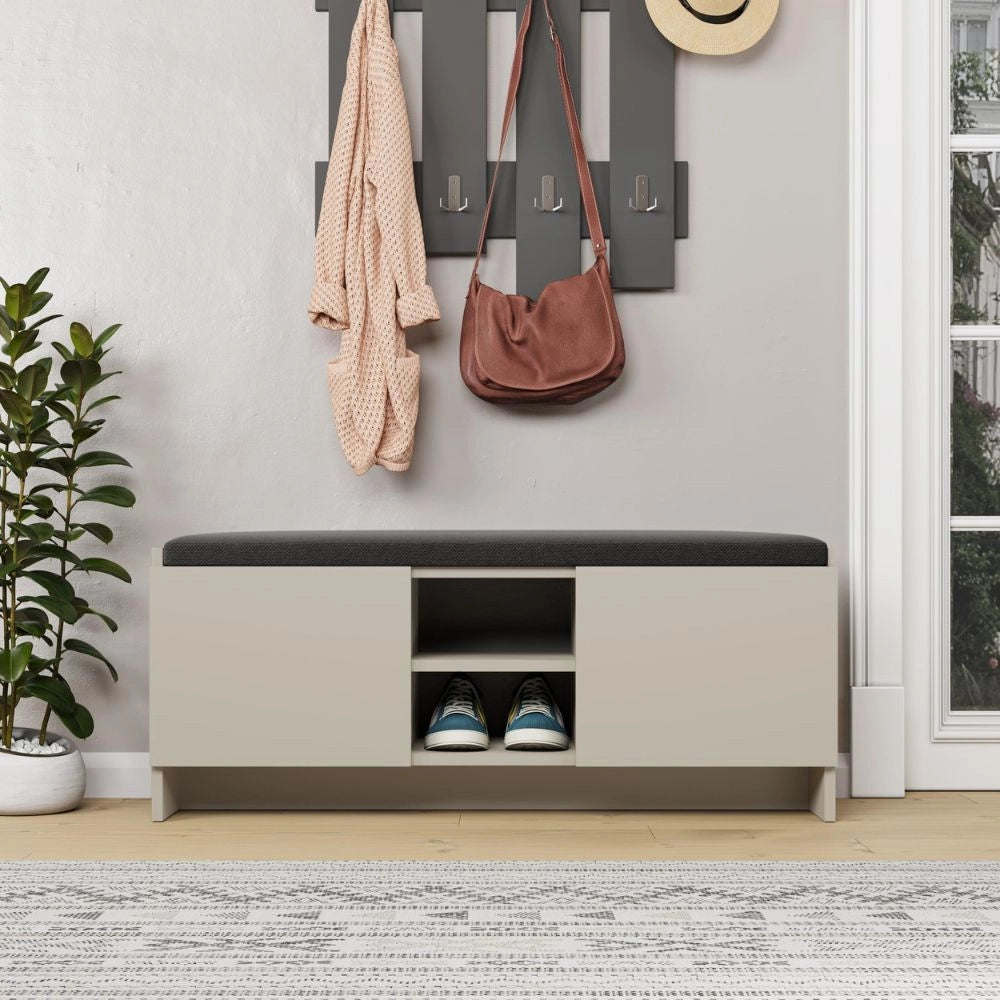 Panca scarpiera colore cashmere Zulla con cuscino e 2 ante