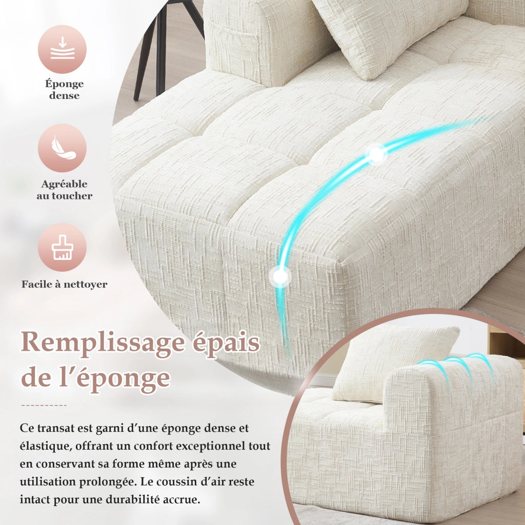 Chaise Longue Méridienne 1 Posto con Cuscino e Tasche Laterali; Comfort Morbido; in Ciniglia Beige