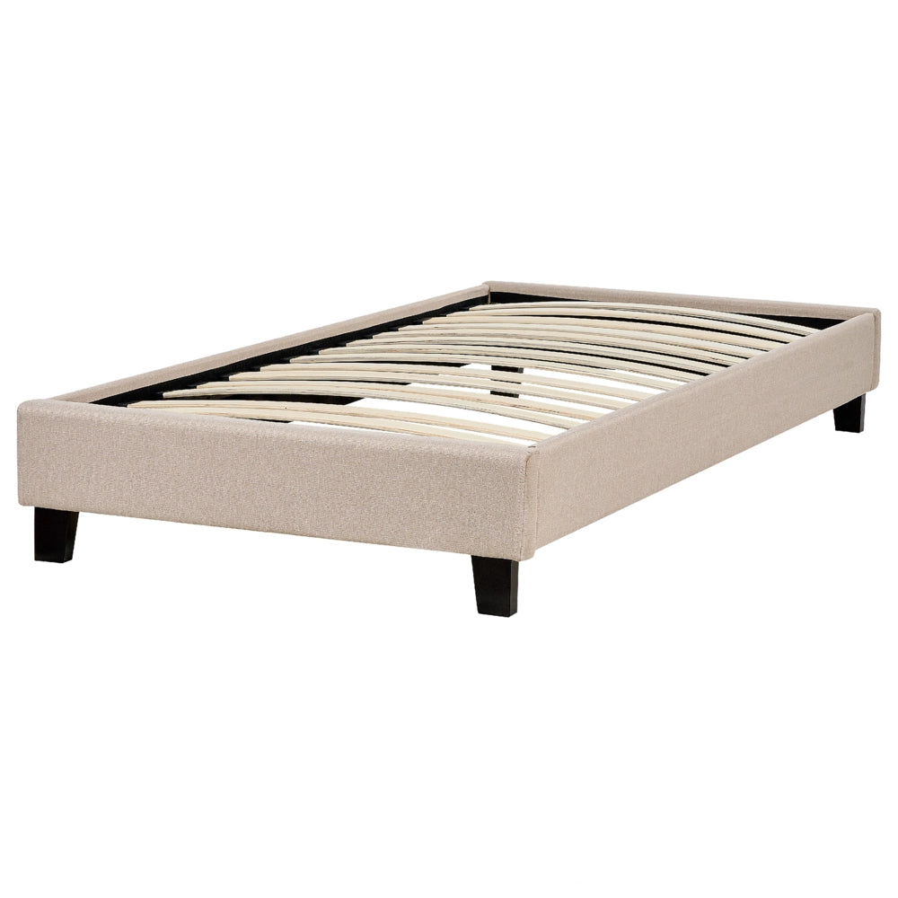 Letto singolo 90 x 200 in tessuto beige con rete a doghe senza testiera