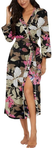 Kimono da donna leggero 3/4 manica con lunga camicia da notte per donna abbigliamento da sera casual abbigliamento da casa sauna (Foglia grande Rosa, XL)