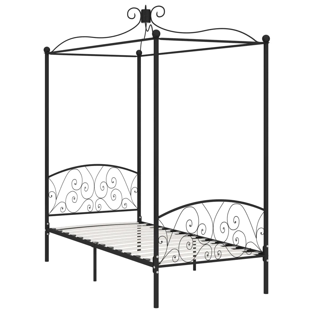 Letto a Baldacchino Nero in Metallo 100x200 cm 284475