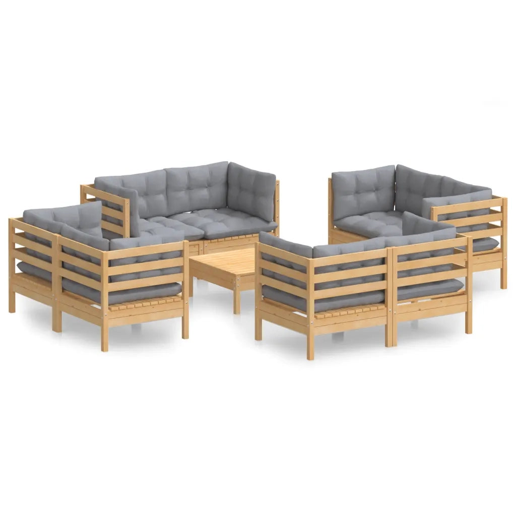 Set Divani da Giardino 9 pz con Cuscini Grigi Massello di Pino cod mxl 38630
