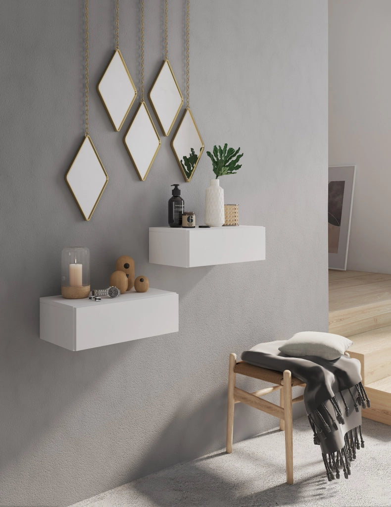 Comodino sospeso bianco cm. H.15 x L.45 x P.26