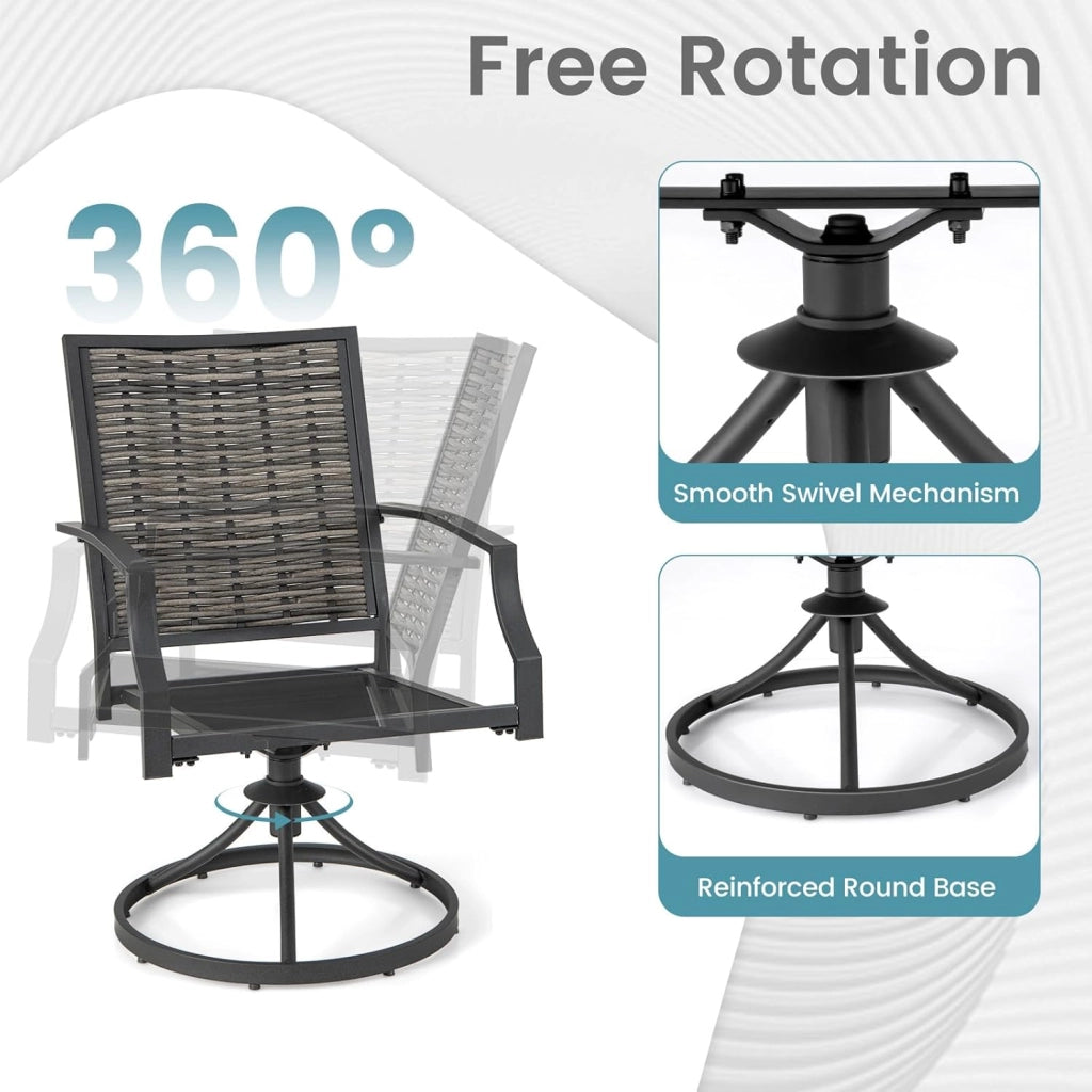 Set da giardino, 3 pezzi, in vimini, per 2 persone, per soggiorno, giardino, con 2 sedie girevoli, 2 cuscini spessi, tavolino, telaio in metallo, set da bistrot per terrazza, giardino, balcone