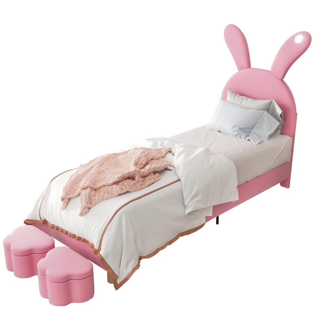 Letto singolo rosa 90x200 cm in velluto con LED e contenitore