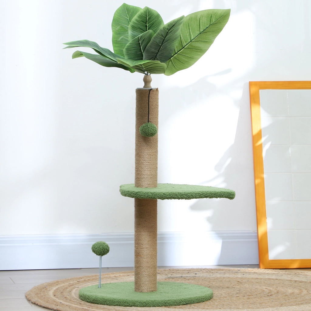 Albero per Gatti con Palo Graffiatoio e Piattaforme ¨C ZephMum ¨C Verde, Peluche e Truciolato, ?40x83 cm