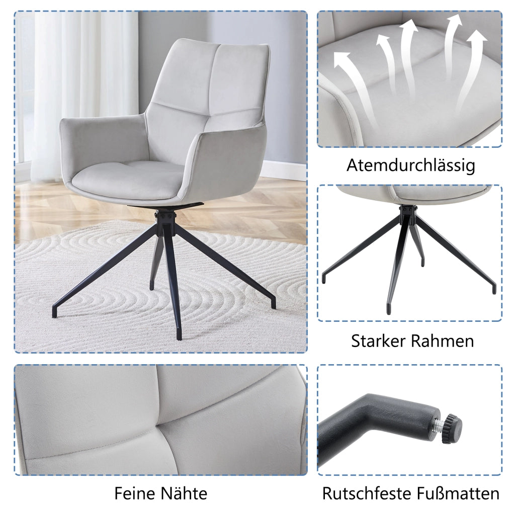 Sedia girevole 360° imbottita in tessuto grigio chiaro