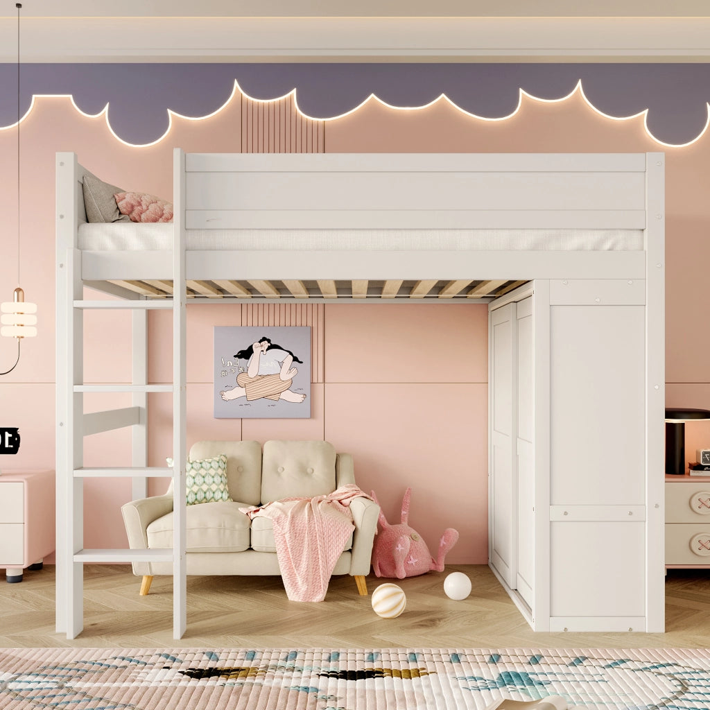 Letto a castello bianco in pino con armadio integrato funzione contenitore e dimensioni 90x200 cm