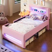 Letto imbottito 90x200cm?- Xylo - scala LED 2 cassetti rosa