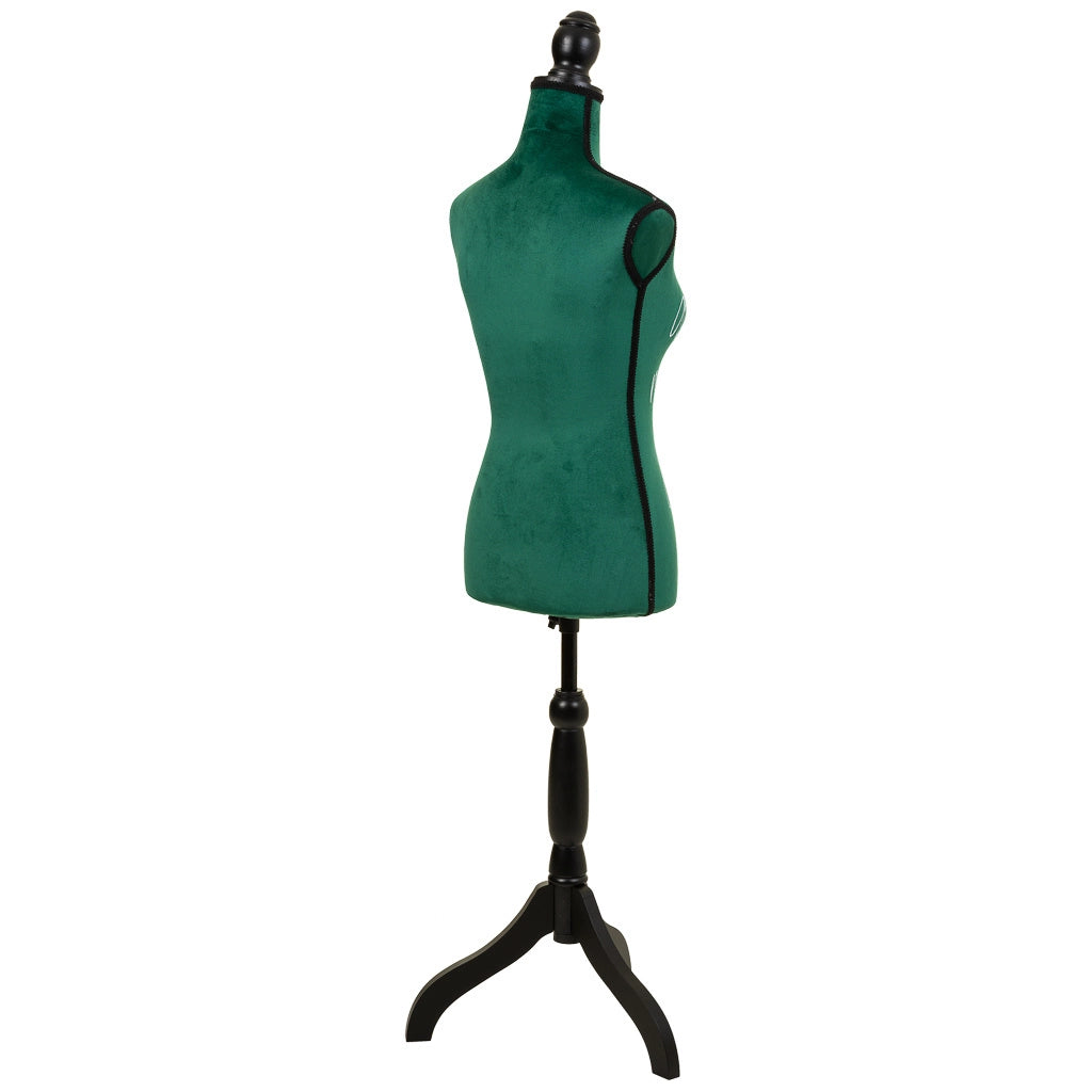 Manichino in legno e schiuma rivestito in tessuto verde 24x37,5x168h