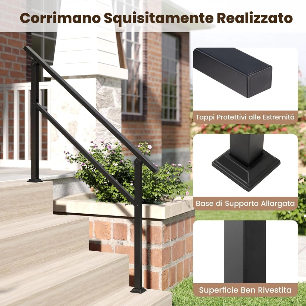 Corrimano per Scala, Corrimano in Metallo per 0-2/3/4 Gradini con Regolazione dell’Angolo, Portata 150 kg, Ringhiera per Terrazzo, Ingresso e Balcone (138 x 92 cm)