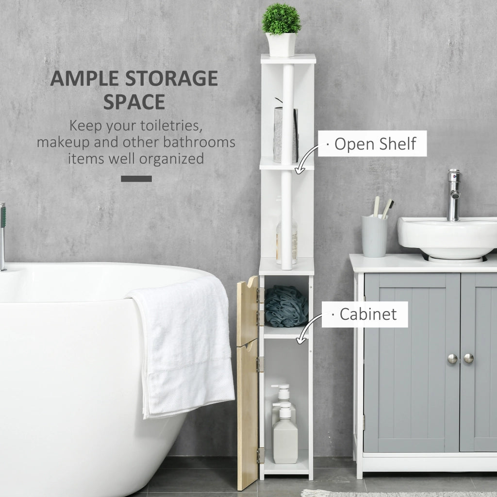 EasyComfort Colonna Bagno con 2 Ripiani e 2 Armadietti, Mobile Alto Salvaspazio 15.2x29.8x118 cm, Bianco e color Legno