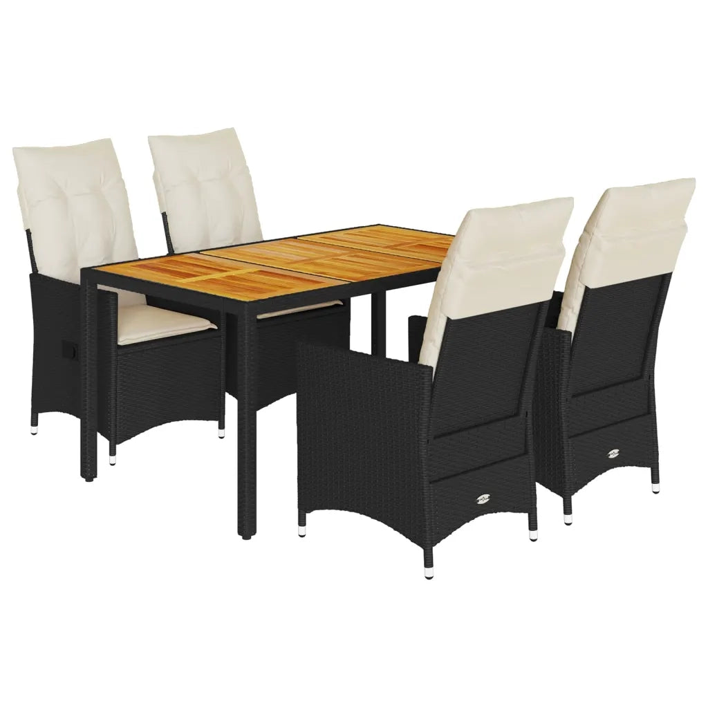 vidaXL Set da Pranzo da Giardino 5 pz Nero con Cuscini in Polyrattan