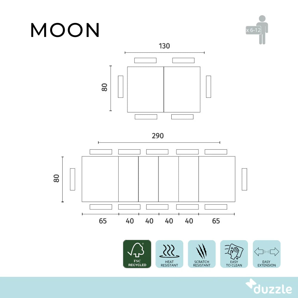 Tavolo da pranzo allungabile effetto rovere naturale naturale Moon 130-290x80 cm fino a 12 posti Made in Italy | Duzzle