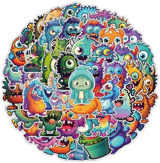 Etichette Riflettenti Acqua - Etichette per Bambini/Adulti - Set di Etichette Personalizzabili - 50 Pezzi - Mostri del Graffiti - Adatti per Laptop/Auto/Skateboard