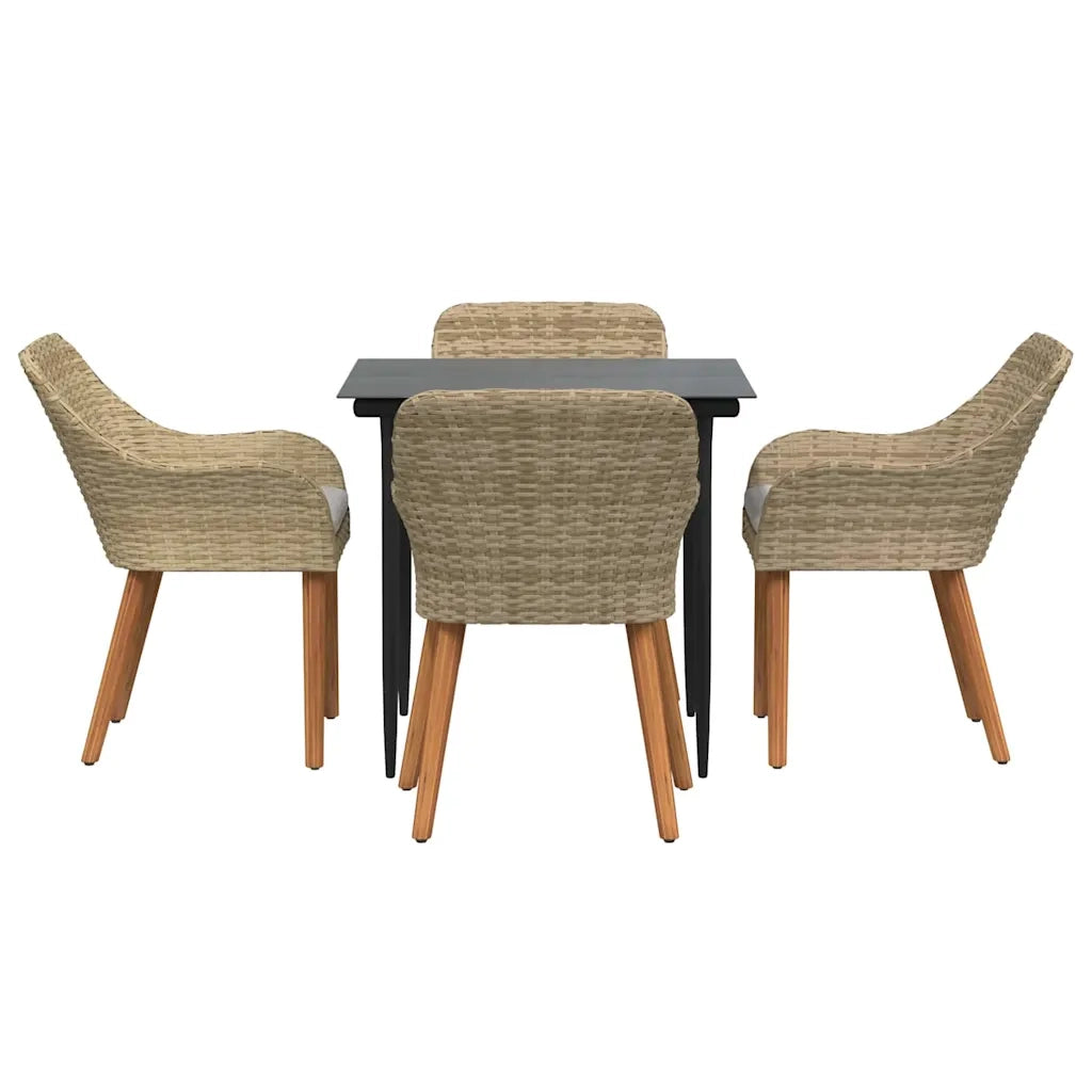 Set da Pranzo per Giardino con cuscino 5 pcs Beige polyrattan 3261692