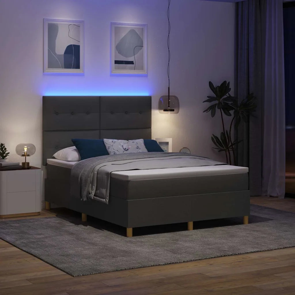 Letto a Sorgente LED Grigio scuro 140 x 190 cm Tessuto 3343097