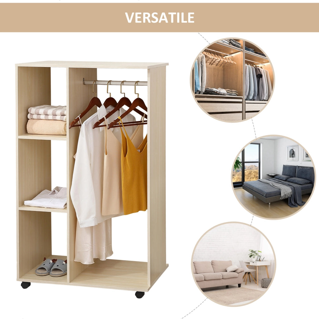 EasyComfort Stand Appendiabiti con 3 Ripiani e Barra Attaccapanni per Vestiti, 80x40x128 cm, Beige