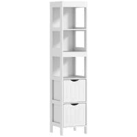 Mobile Bagno con 3 Ripiani Aperti e 2 Cassetti in Legno, 30x30x141.2 cm, Bianco