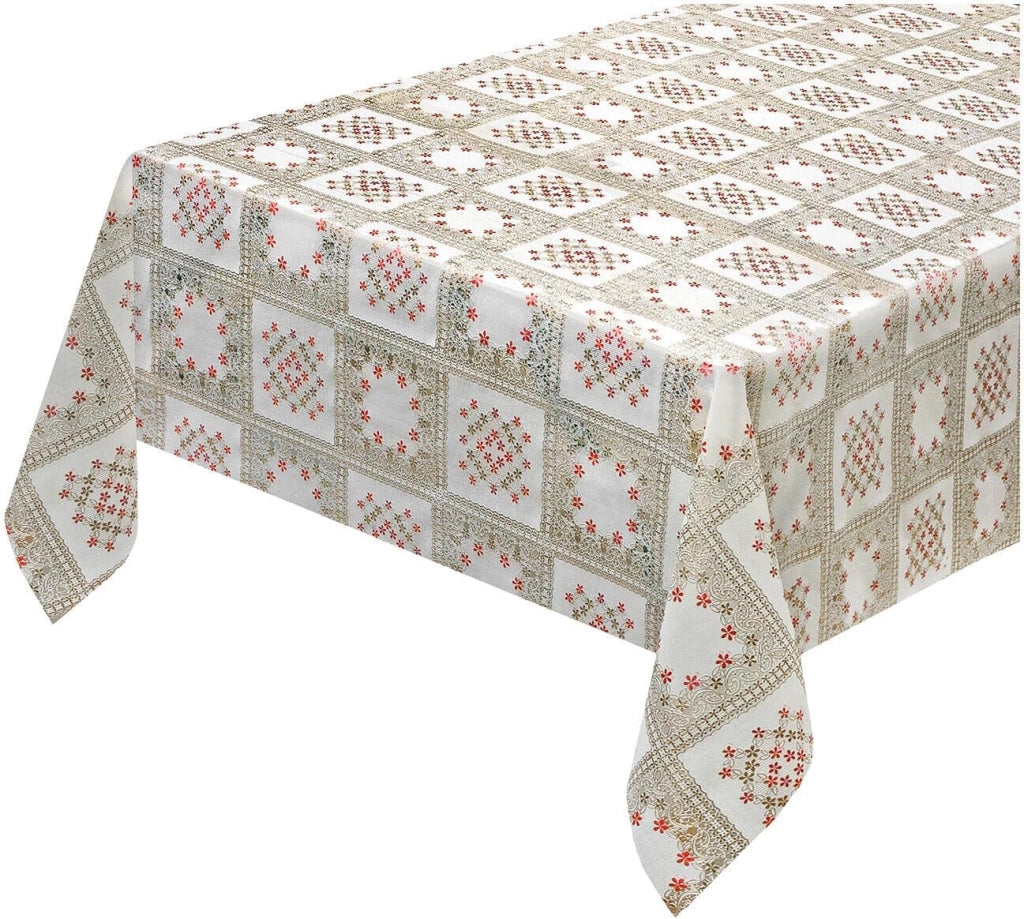 Tovaglia Plastificata 137x100 cm Ricamata Pizzo 3D Copritavolo Antimacchia Idrorepellente Dis.F