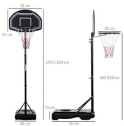 Canestro da basket da esterno regolabile 160-210 cm con base zavorrabile e ruote