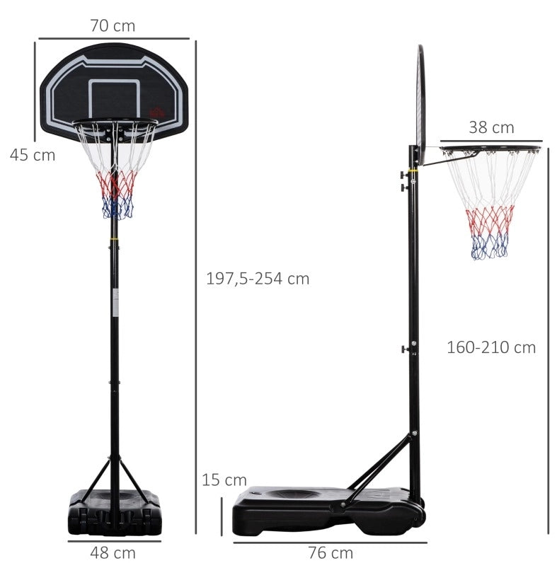 Canestro da basket da esterno regolabile 160-210 cm con base zavorrabile e ruote