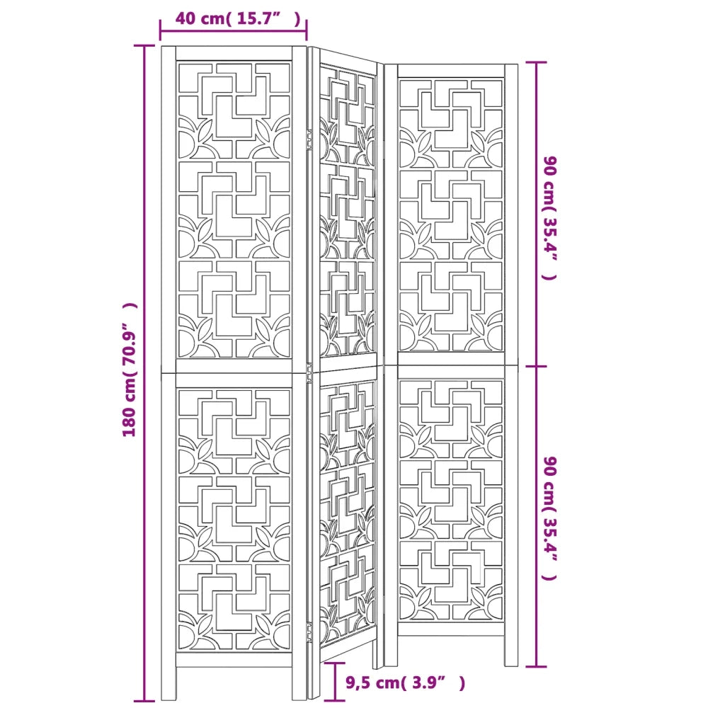 Divisorio Ambienti | Divider per stanze | Paravento 3 Pannelli Marrone Scuro Massello Paulownia