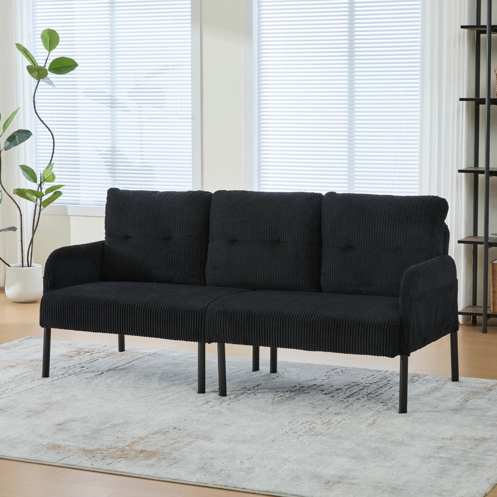DIVANO 3 posti 171x72x80 cm in corduroy nero con tasca laterale