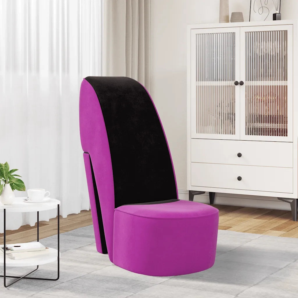 Poltrona | Sedia Relax a Forma di Scarpa con Tacco Alto in Velluto Viola